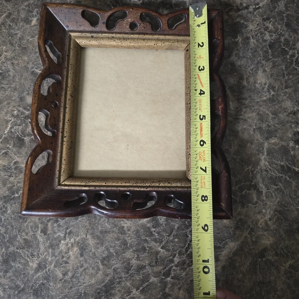 Vintage Carved Wood 4x6 Picture Frame Openwork Folk Art Rustic Brown